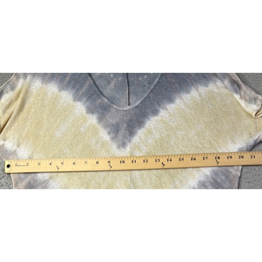 T Party Top Dress Womens Size Large Tie Dyed Gray White Yellow Fringed Tunic - Picture 3 of 8